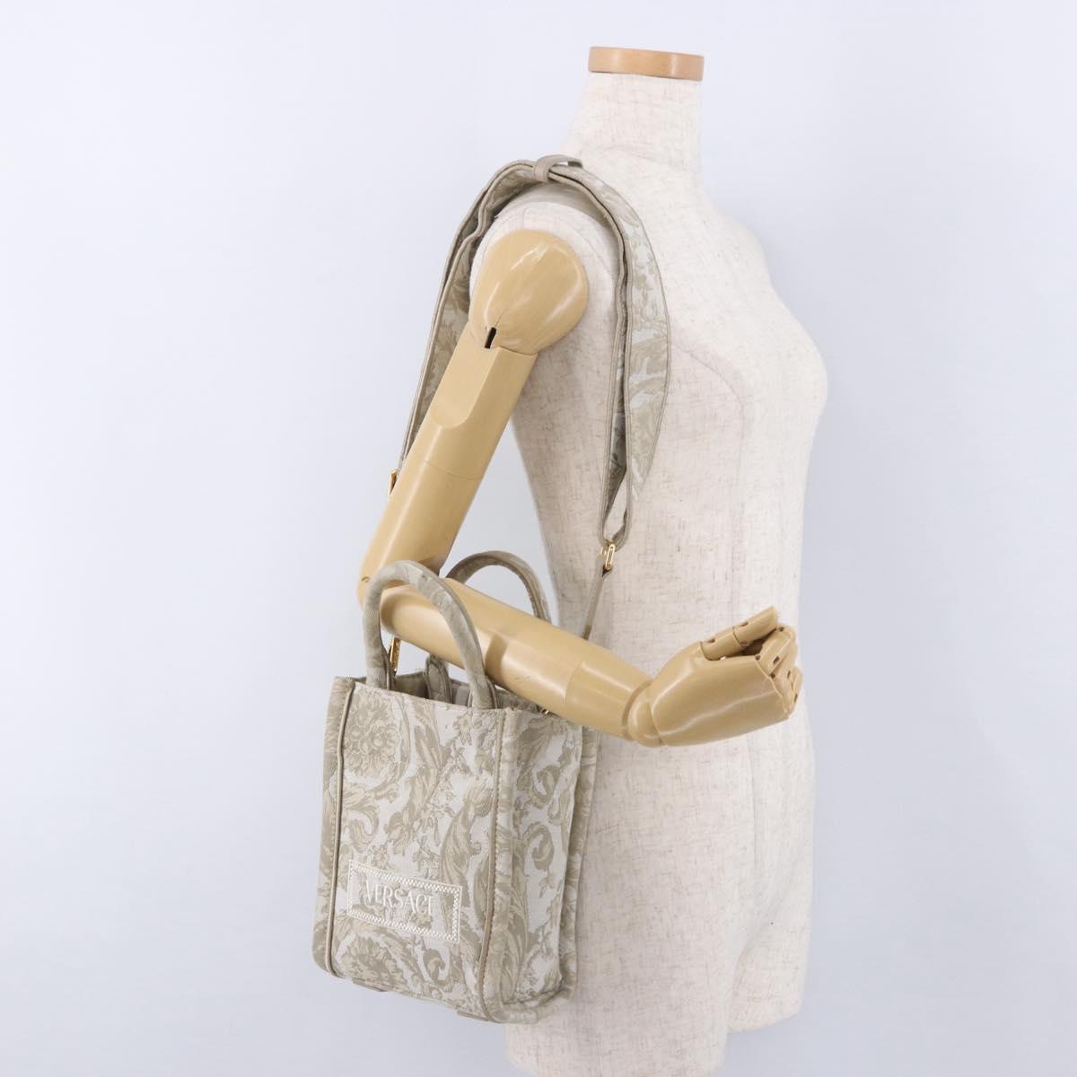 VERSACE Barocco Thena Mini Tote Bag Canvas 2way Beige Gold Tone Auth BA14680V