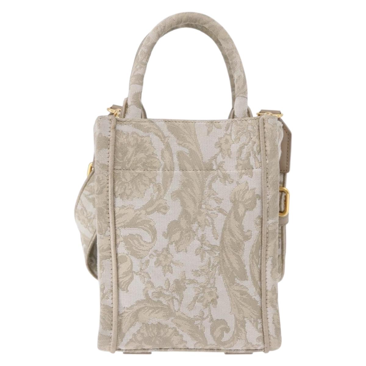 VERSACE Barocco Thena Mini Tote Bag Canvas 2way Beige Gold Tone Auth BA14680V