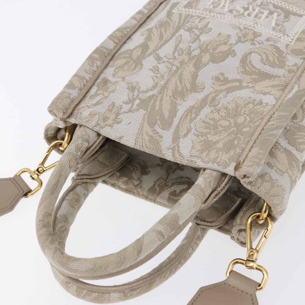 VERSACE Barocco Thena Mini Tote Bag Canvas 2way Beige Gold Tone Auth BA14680V