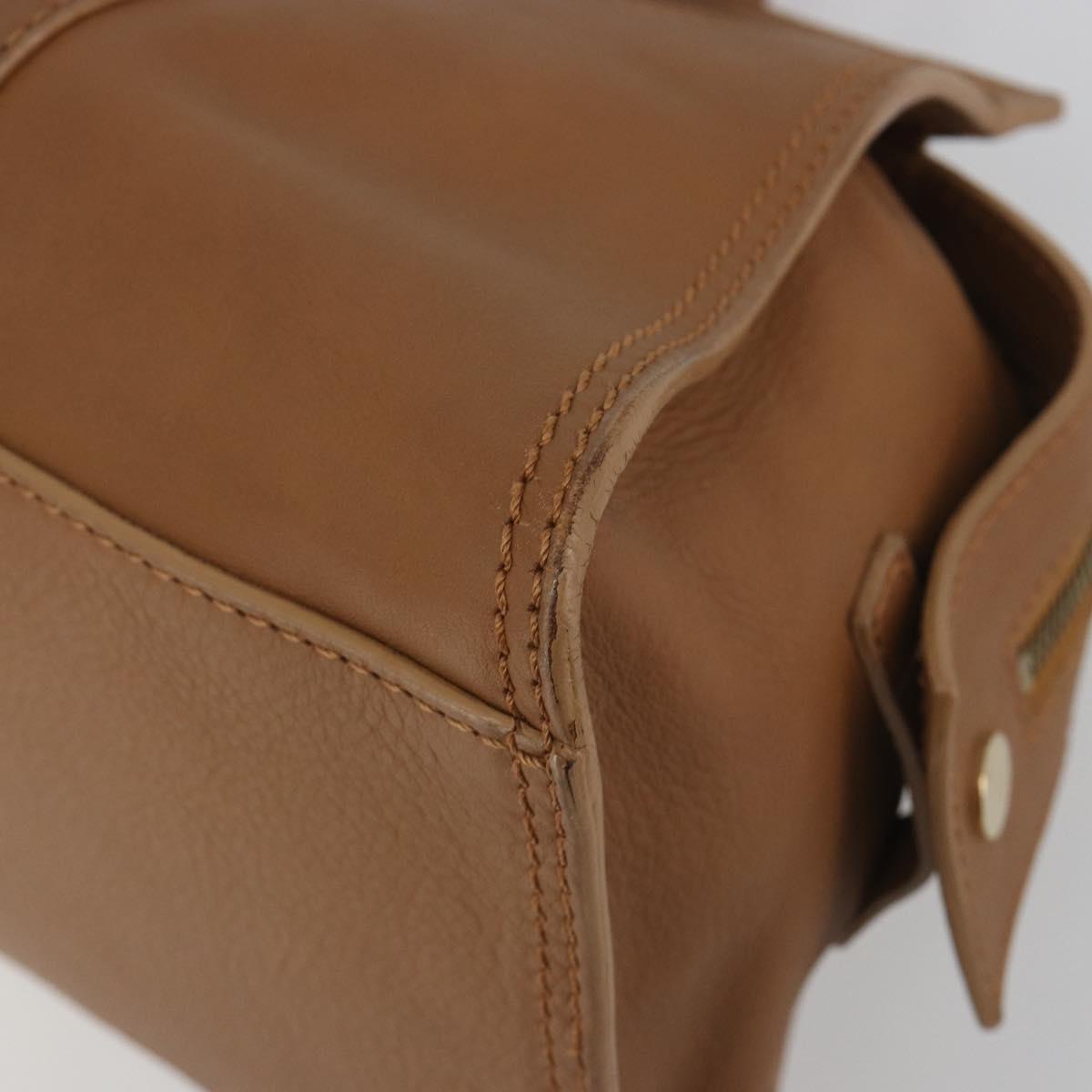 CELINE Hand Bag Leather Brown Gold Tone Auth BA14681V