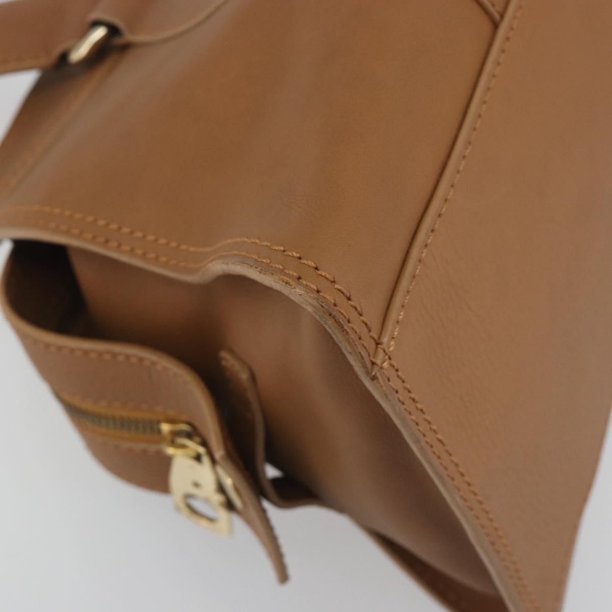 CELINE Hand Bag Leather Brown Gold Tone Auth BA14681V