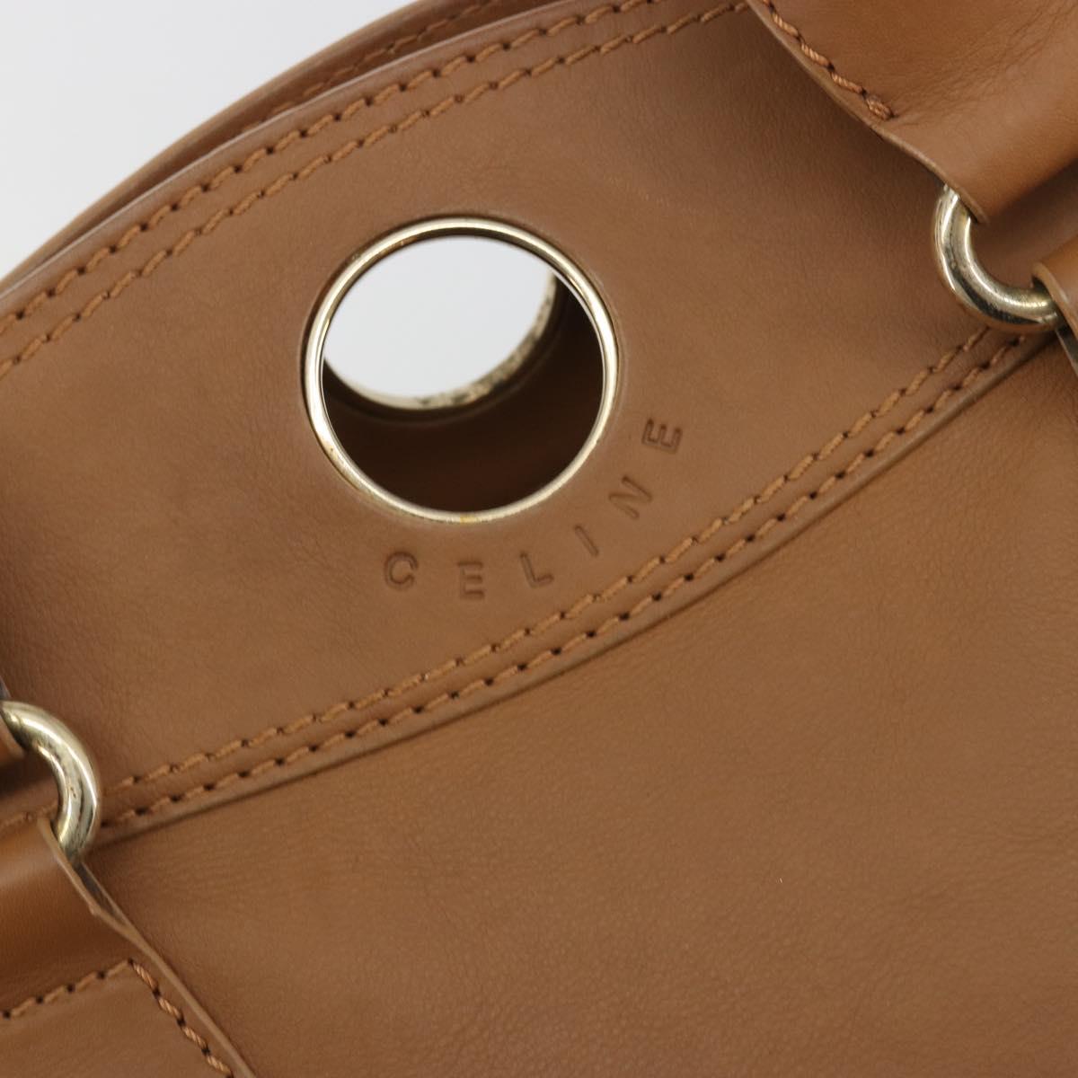 CELINE Hand Bag Leather Brown Gold Tone Auth BA14681V