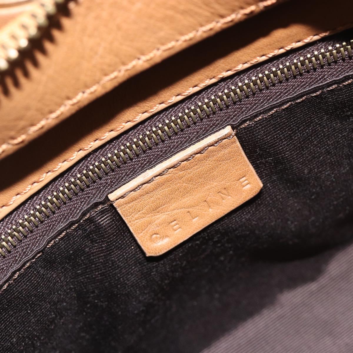 CELINE Hand Bag Leather Brown Gold Tone Auth BA14681V