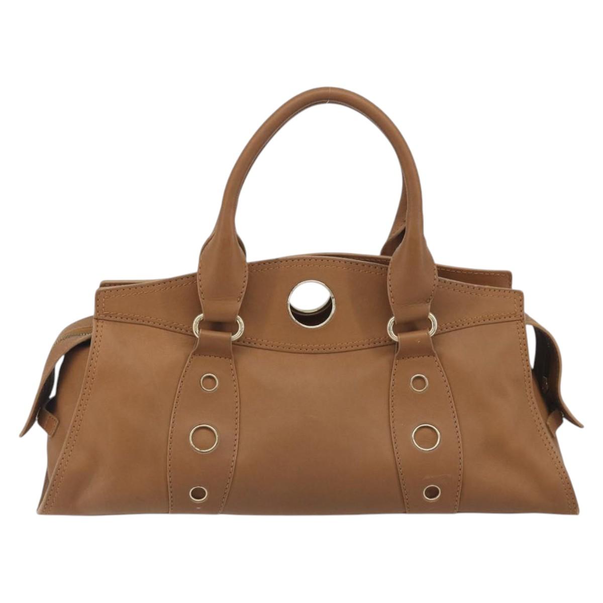 CELINE Hand Bag Leather Brown Gold Tone Auth BA14681V