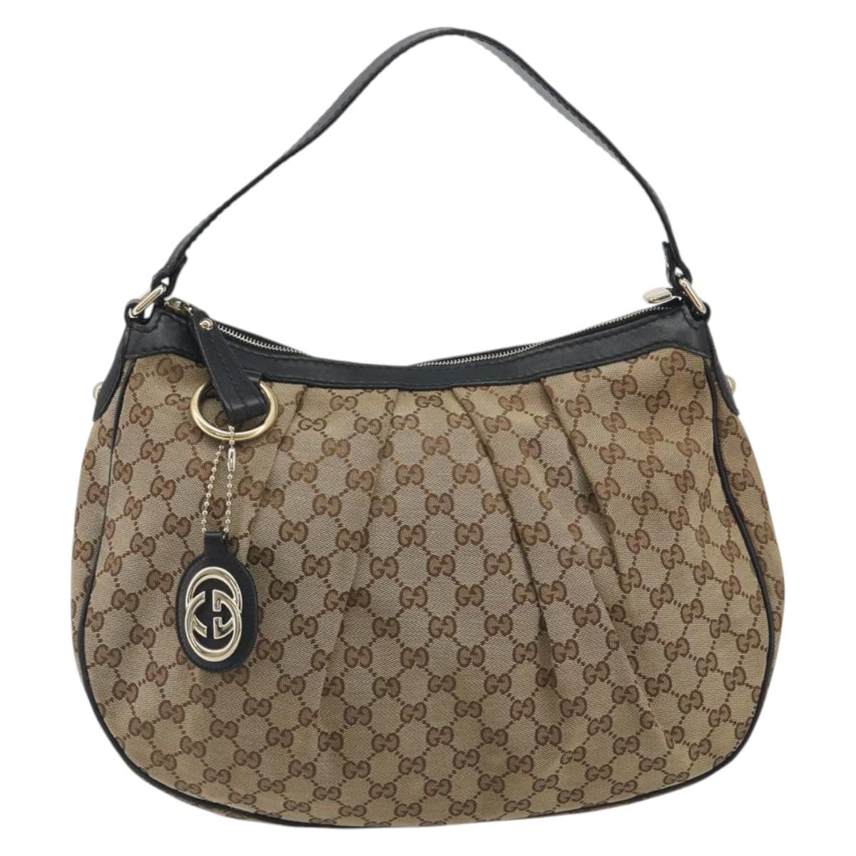 GUCCI GG Canvas Sukey Shoulder Bag Beige Gold Tone 232955 Auth BA14683A