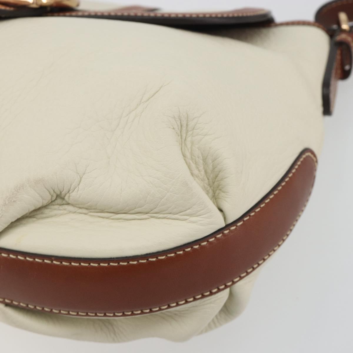 Salvatore Ferragamo Gancini Shoulder Bag Leather White Gold Tone Auth BA14684