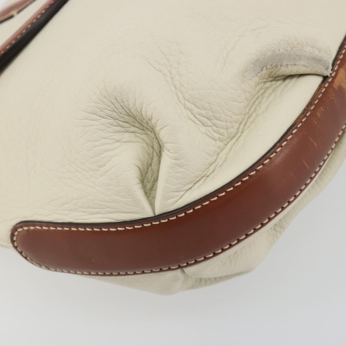 Salvatore Ferragamo Gancini Shoulder Bag Leather White Gold Tone Auth BA14684