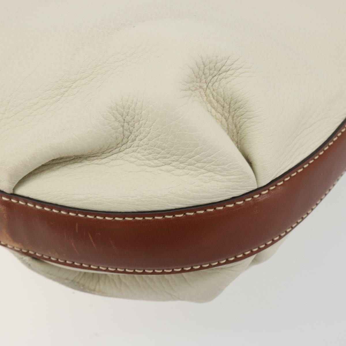 Salvatore Ferragamo Gancini Shoulder Bag Leather White Gold Tone Auth BA14684