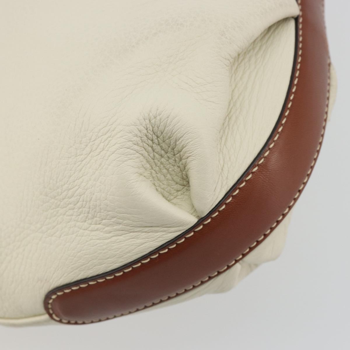 Salvatore Ferragamo Gancini Shoulder Bag Leather White Gold Tone Auth BA14684