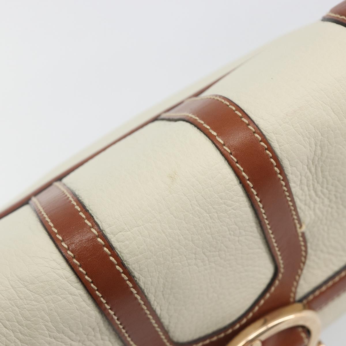 Salvatore Ferragamo Gancini Shoulder Bag Leather White Gold Tone Auth BA14684