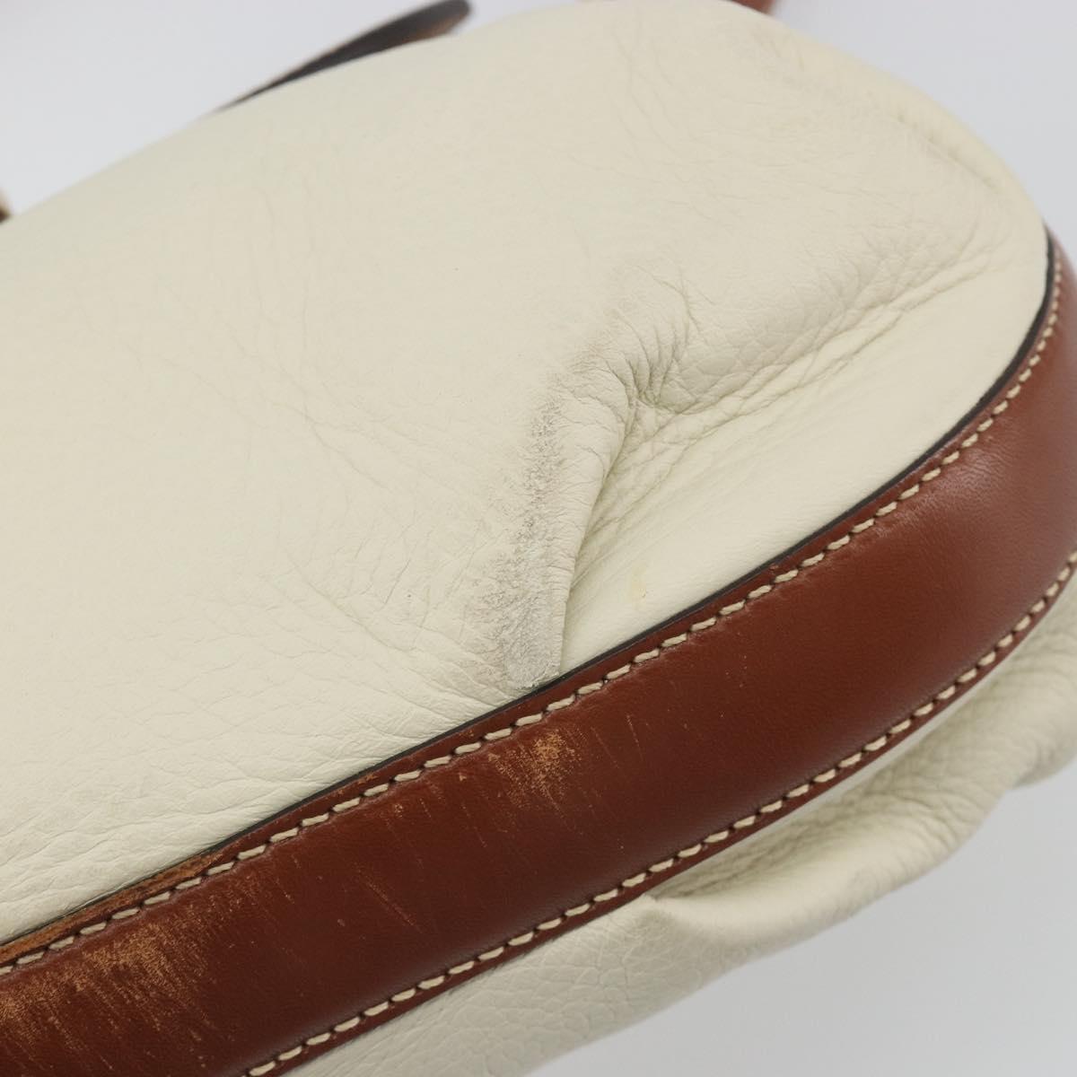 Salvatore Ferragamo Gancini Shoulder Bag Leather White Gold Tone Auth BA14684