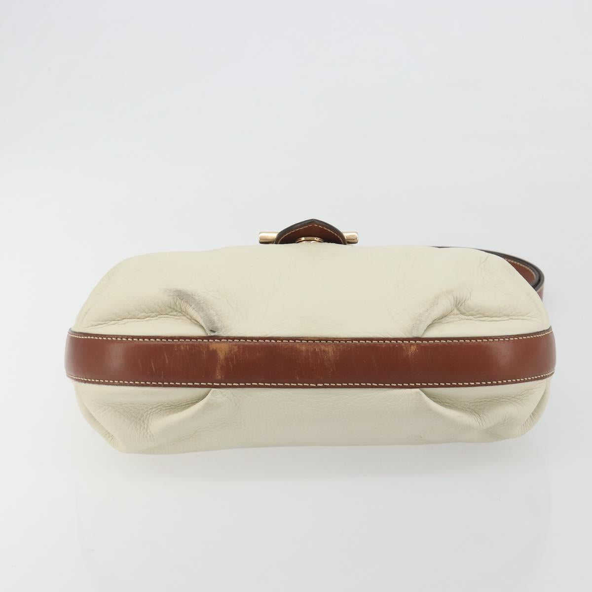 Salvatore Ferragamo Gancini Shoulder Bag Leather White Gold Tone Auth BA14684