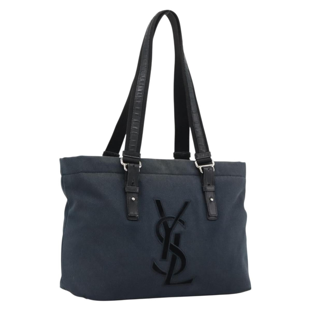 SAINT LAURENT Kahala Tote Bag Canvas Black Silver 135485 Auth BA14685A
