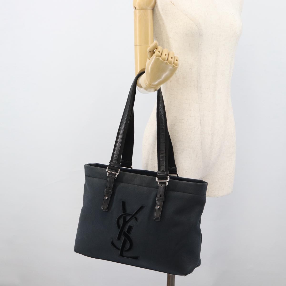 SAINT LAURENT Kahala Tote Bag Canvas Black Silver 135485 Auth BA14685A