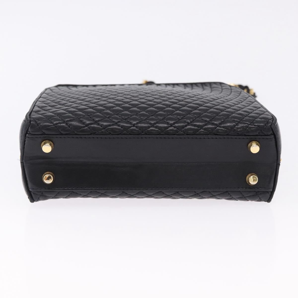 BALLY Hand Bag Leather 2way Black Gold Tone Auth BA14687A