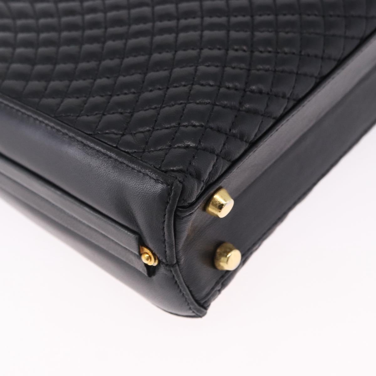 BALLY Hand Bag Leather 2way Black Gold Tone Auth BA14687A