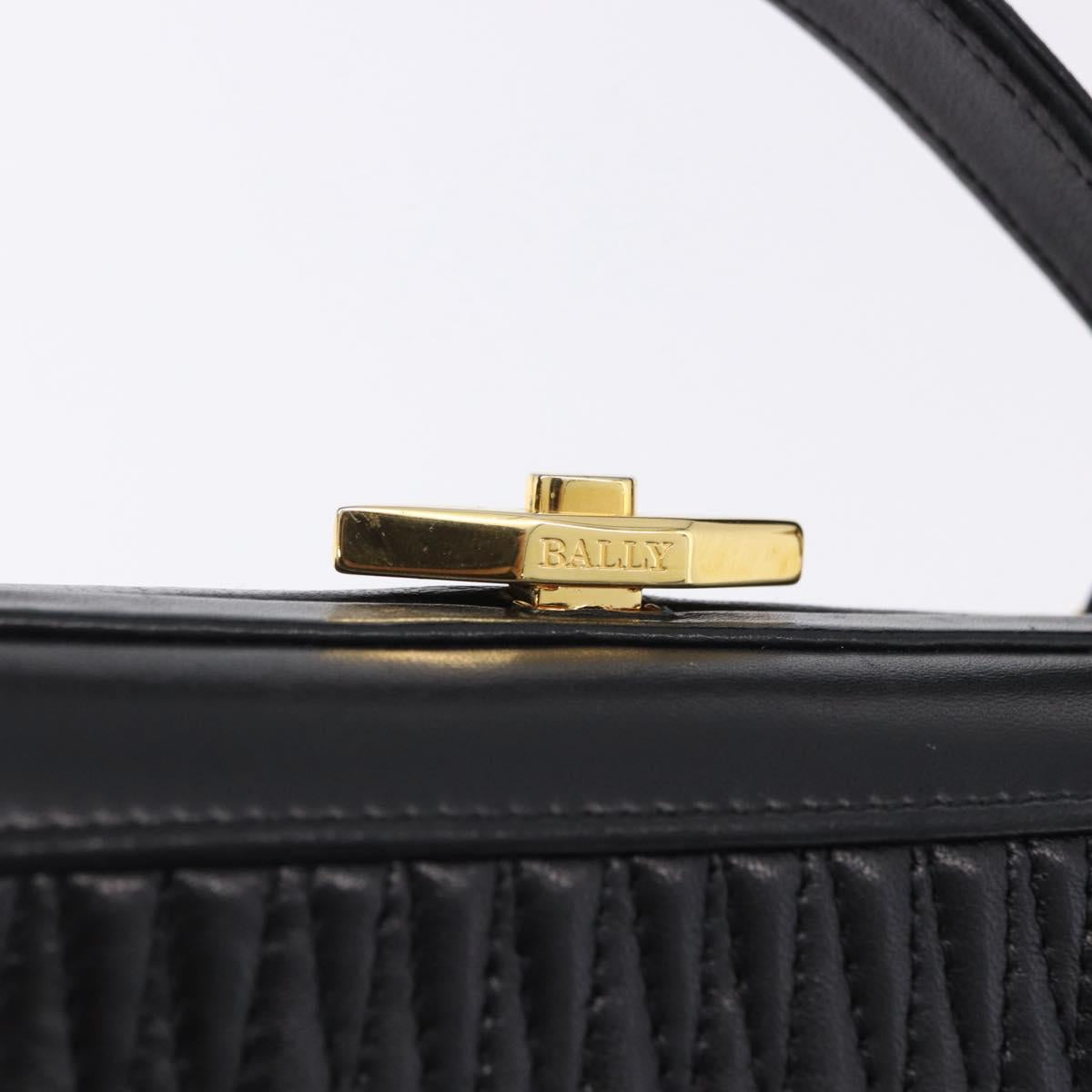 BALLY Hand Bag Leather 2way Black Gold Tone Auth BA14687A