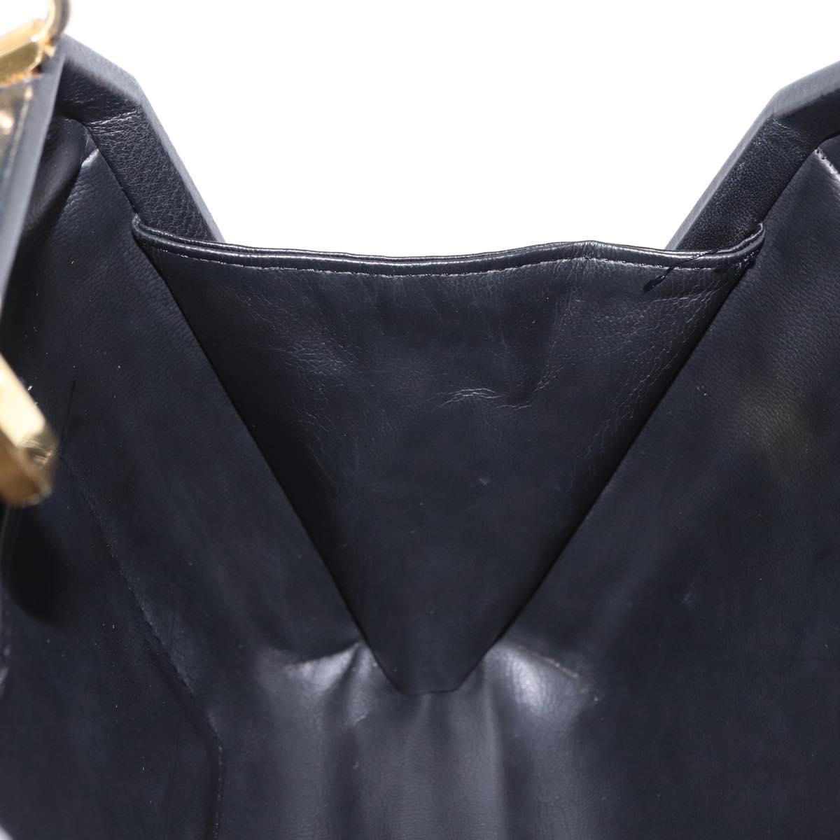 BALLY Hand Bag Leather 2way Black Gold Tone Auth BA14687A