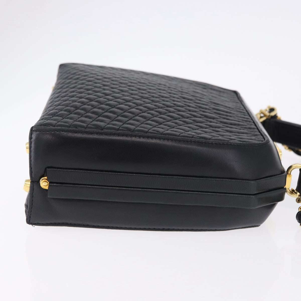 BALLY Hand Bag Leather 2way Black Gold Tone Auth BA14687A