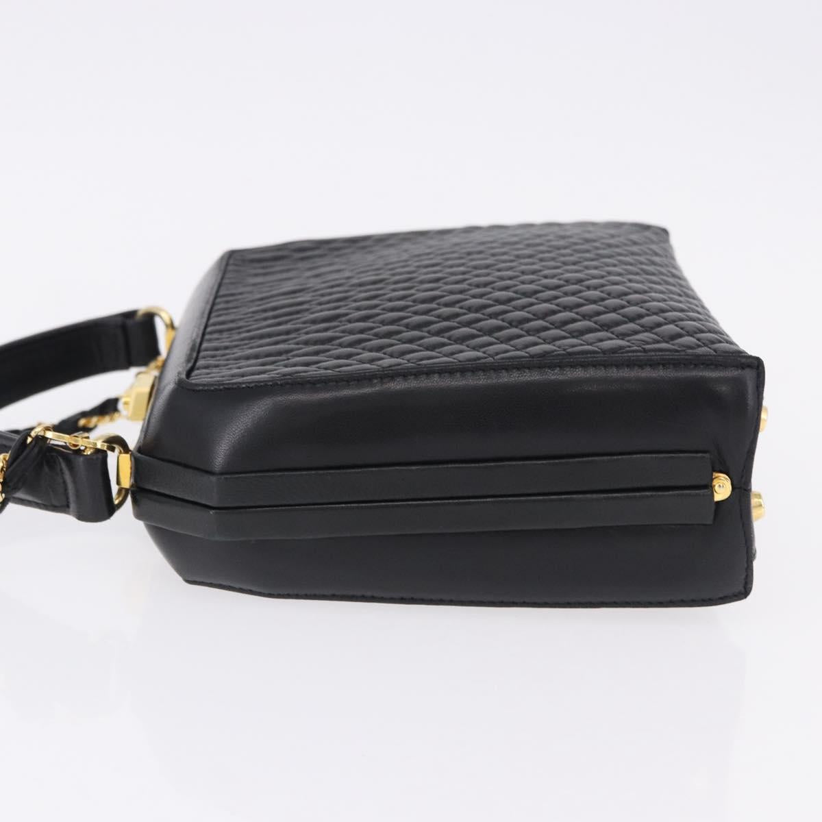 BALLY Hand Bag Leather 2way Black Gold Tone Auth BA14687A