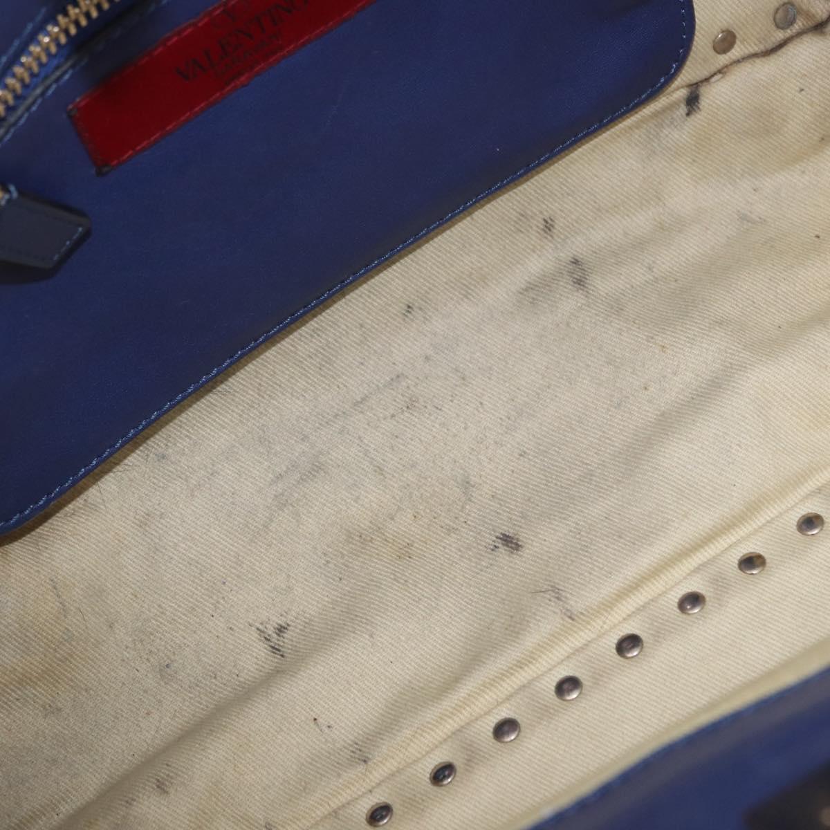 VALENTINO Studs Tote Bag Leather 2way Blue Gold Tone Auth BA14688