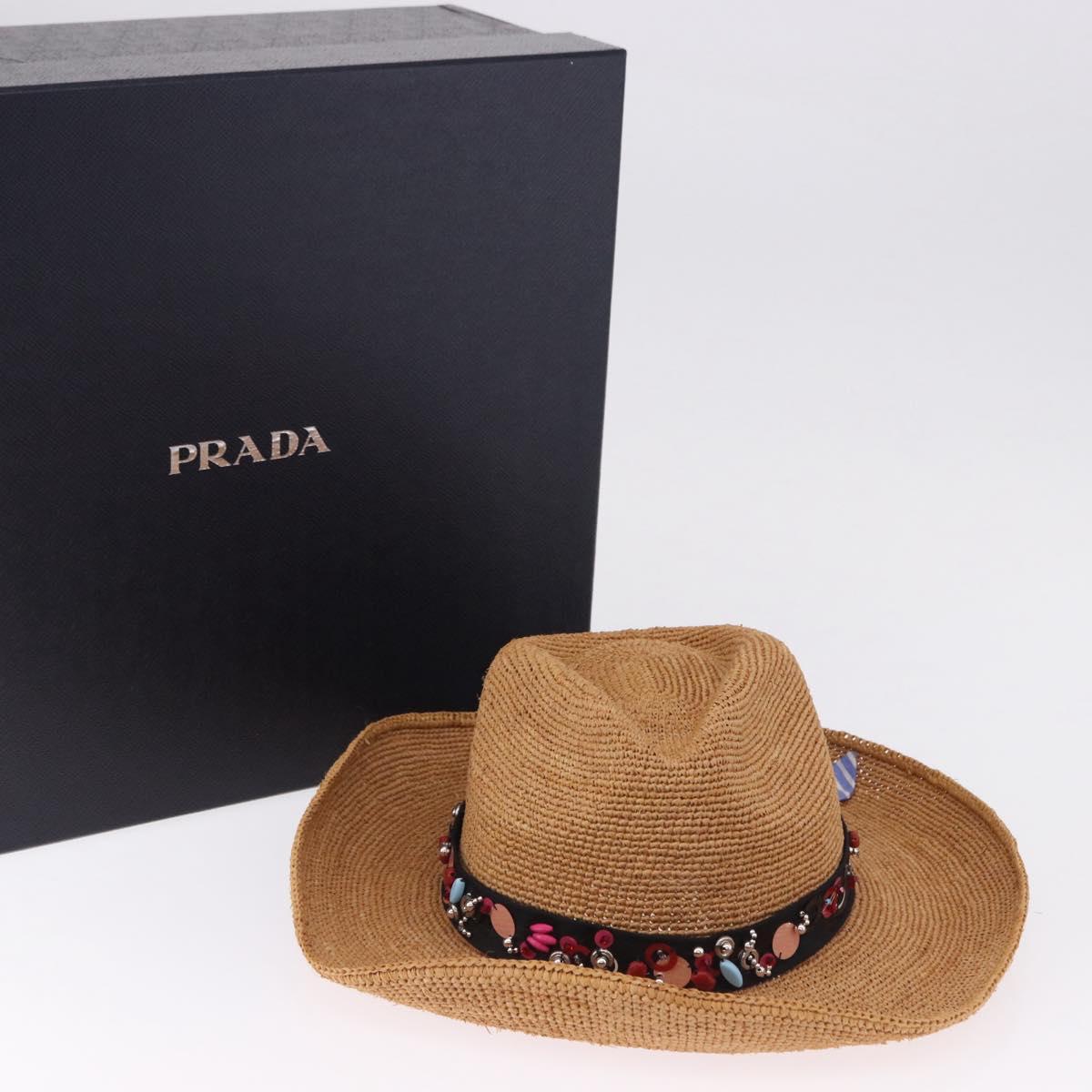 PRADA Hat Straw Brown Auth BA14694M