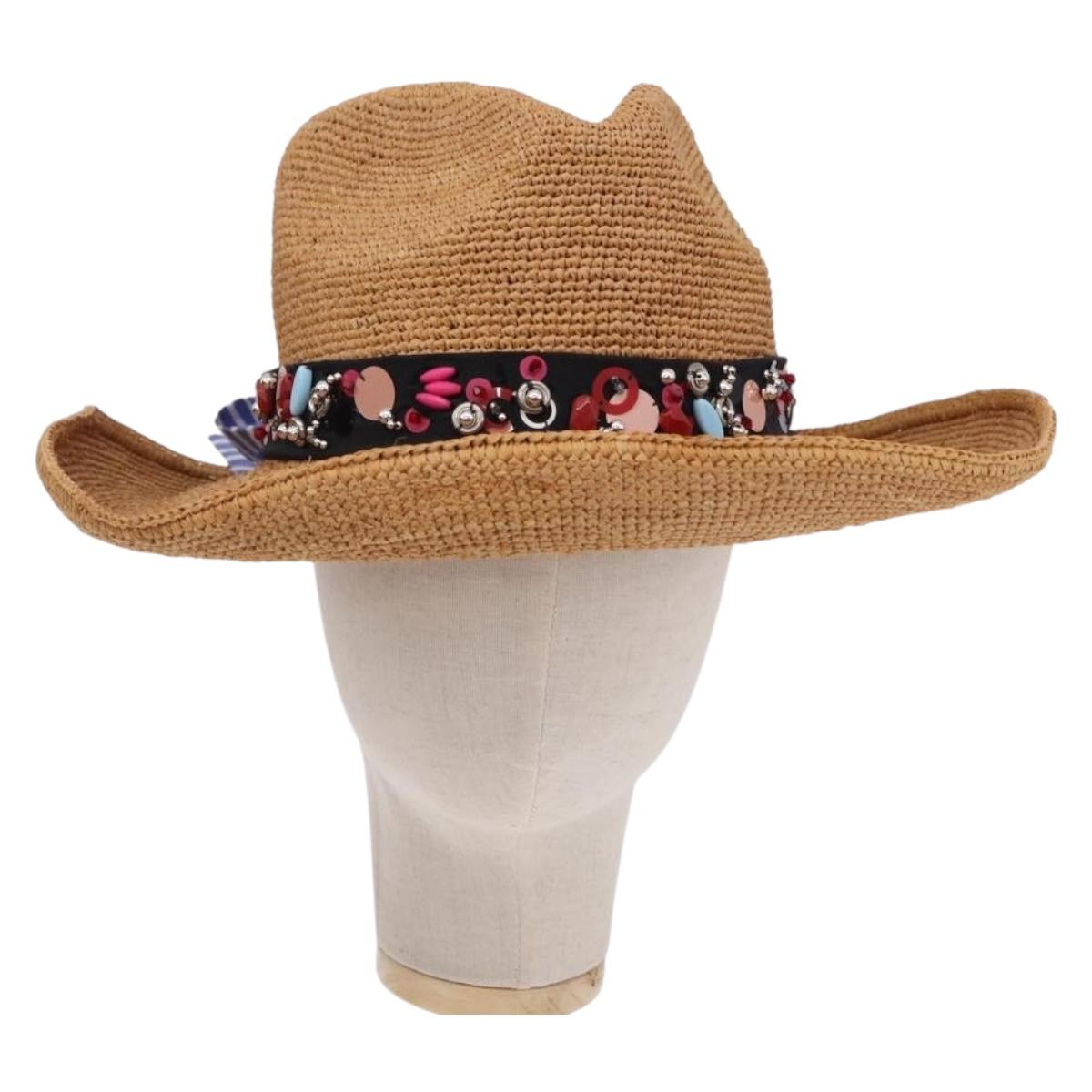 PRADA Hat Straw Brown Auth BA14694M