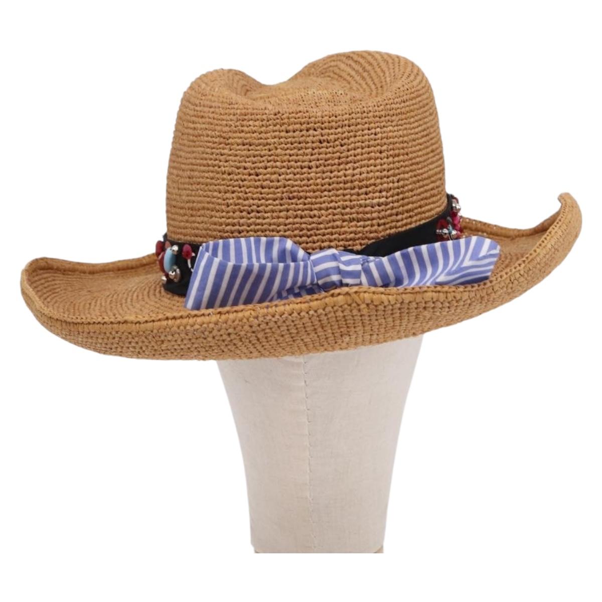 PRADA Hat Straw Brown Auth BA14694M