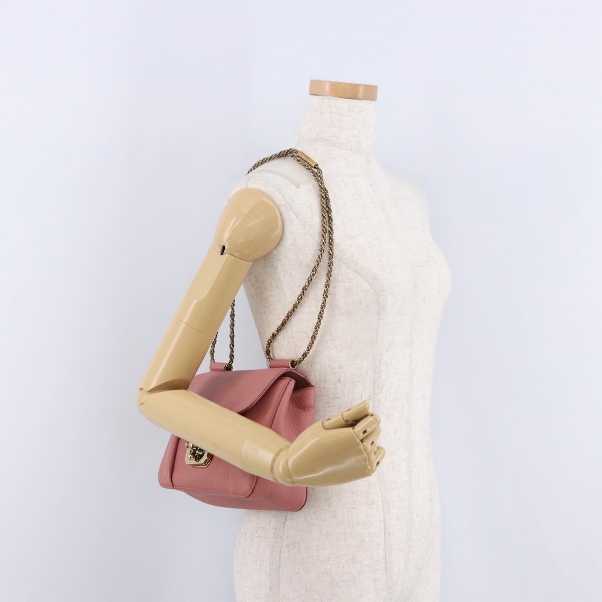Chloe Elsie Chain Shoulder Bag Leather Pink Gold Tone Auth BA14696A