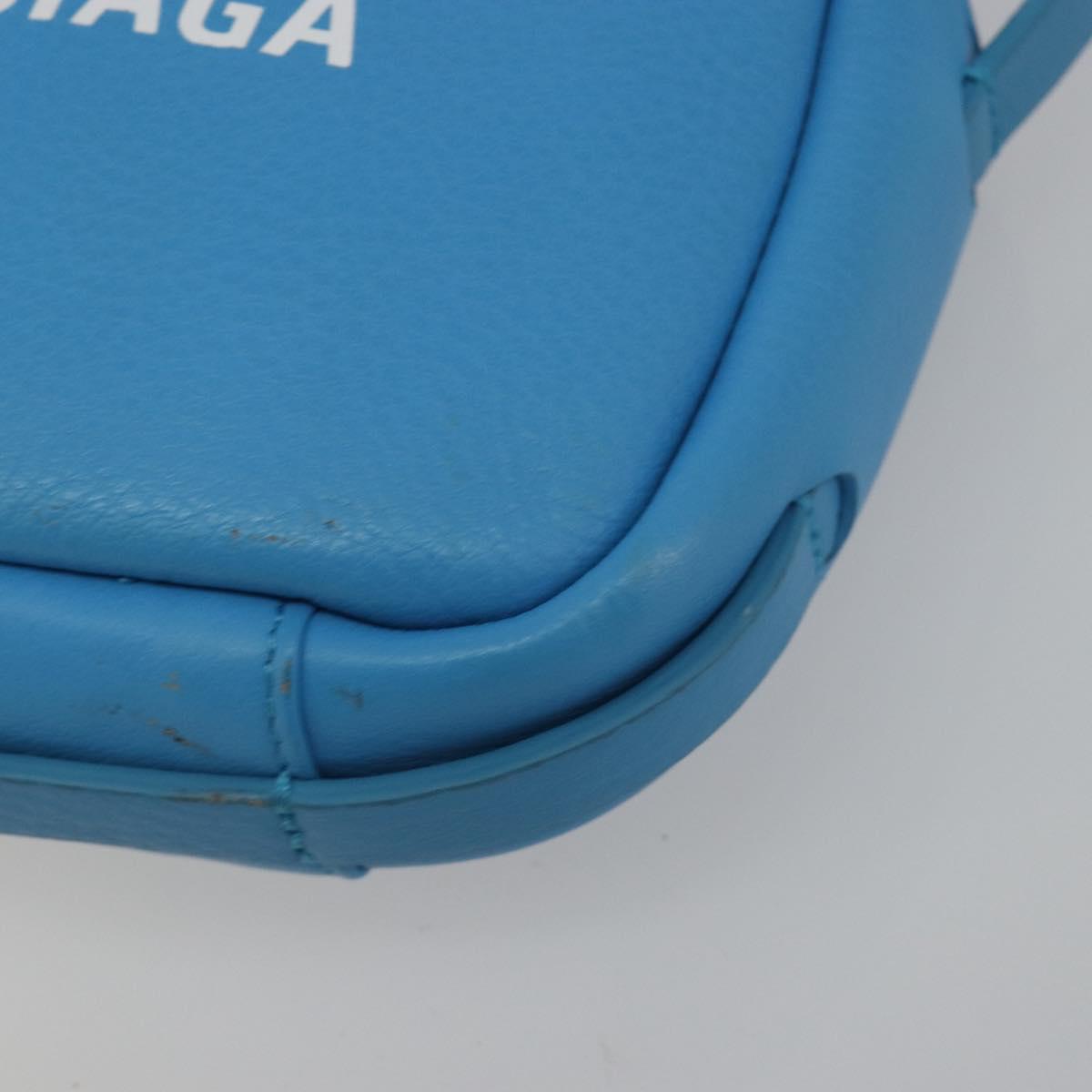 BALENCIAGA Every Day Shoulder Bag Leather Light Blue Silver 489809 Auth BA14697A