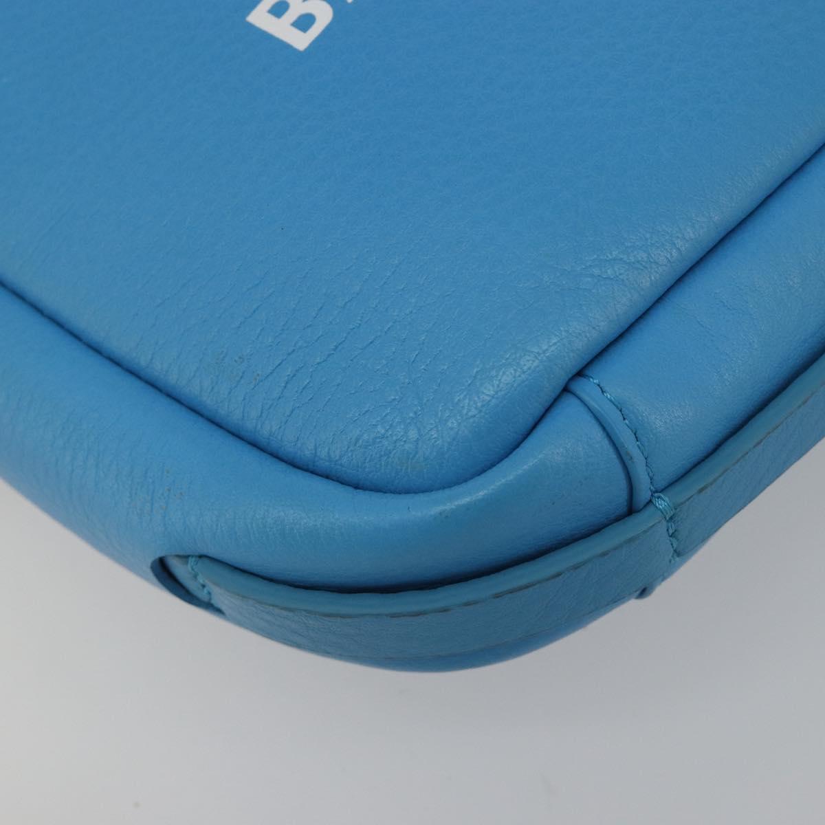 BALENCIAGA Every Day Shoulder Bag Leather Light Blue Silver 489809 Auth BA14697A
