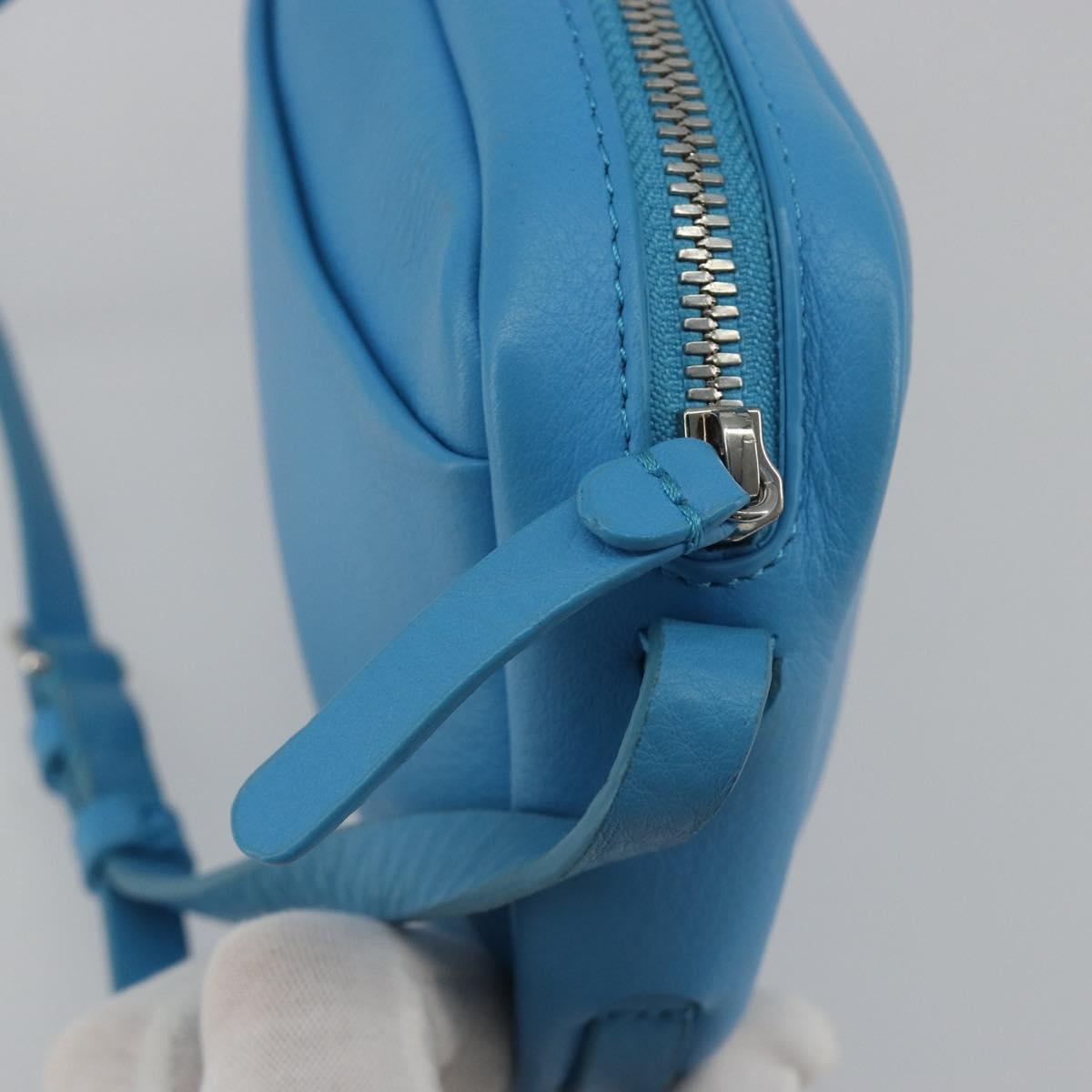 BALENCIAGA Every Day Shoulder Bag Leather Light Blue Silver 489809 Auth BA14697A