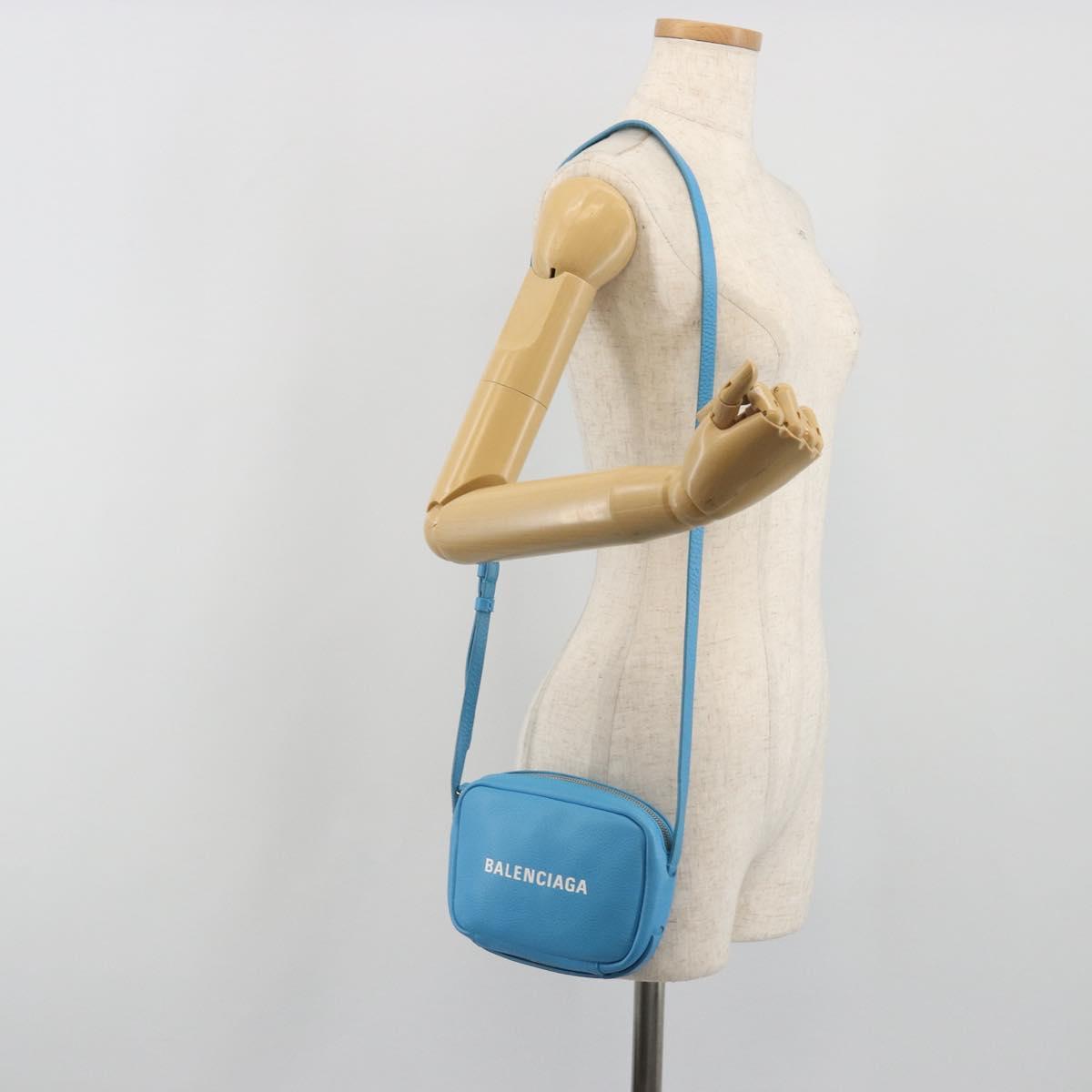 BALENCIAGA Every Day Shoulder Bag Leather Light Blue Silver 489809 Auth BA14697A