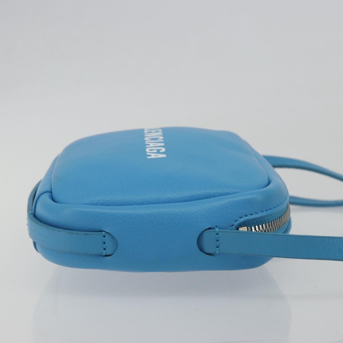 BALENCIAGA Every Day Shoulder Bag Leather Light Blue Silver 489809 Auth BA14697A