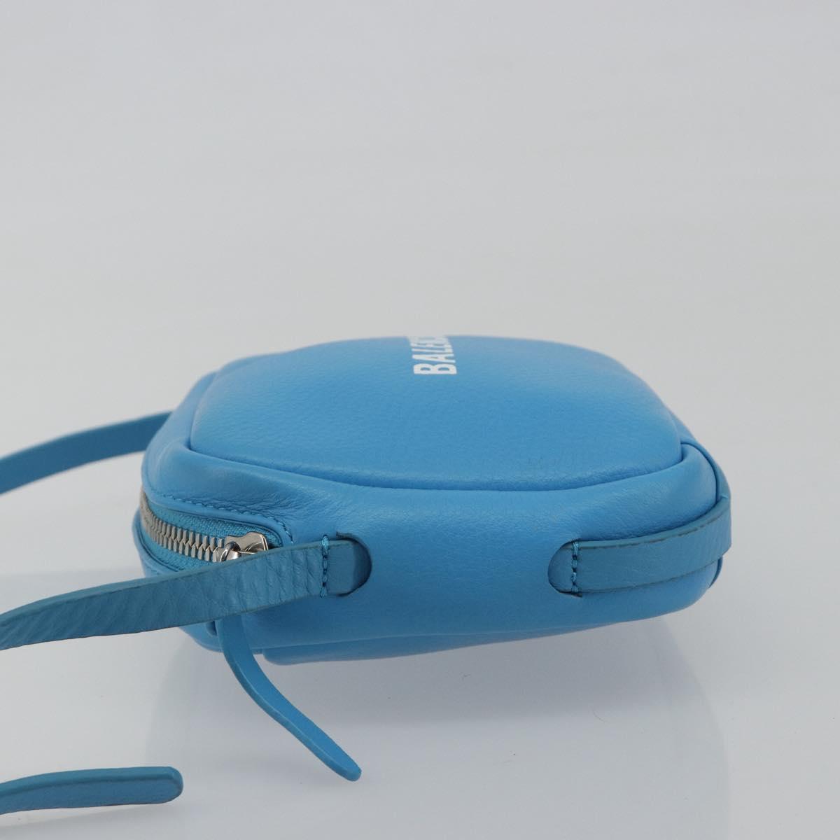 BALENCIAGA Every Day Shoulder Bag Leather Light Blue Silver 489809 Auth BA14697A