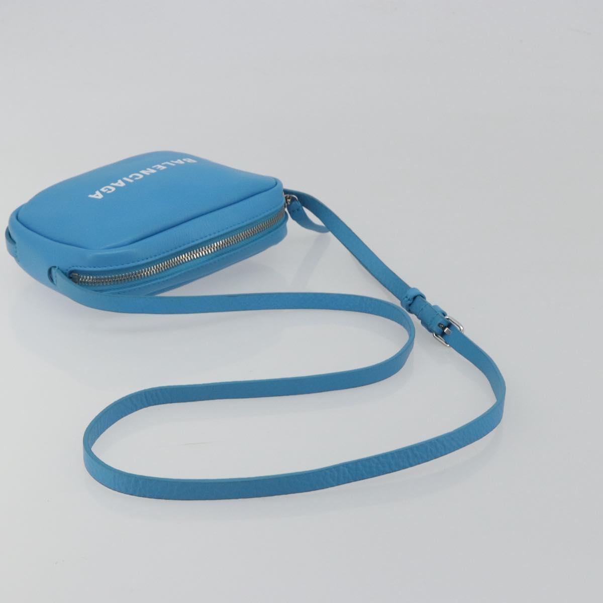 BALENCIAGA Every Day Shoulder Bag Leather Light Blue Silver 489809 Auth BA14697A
