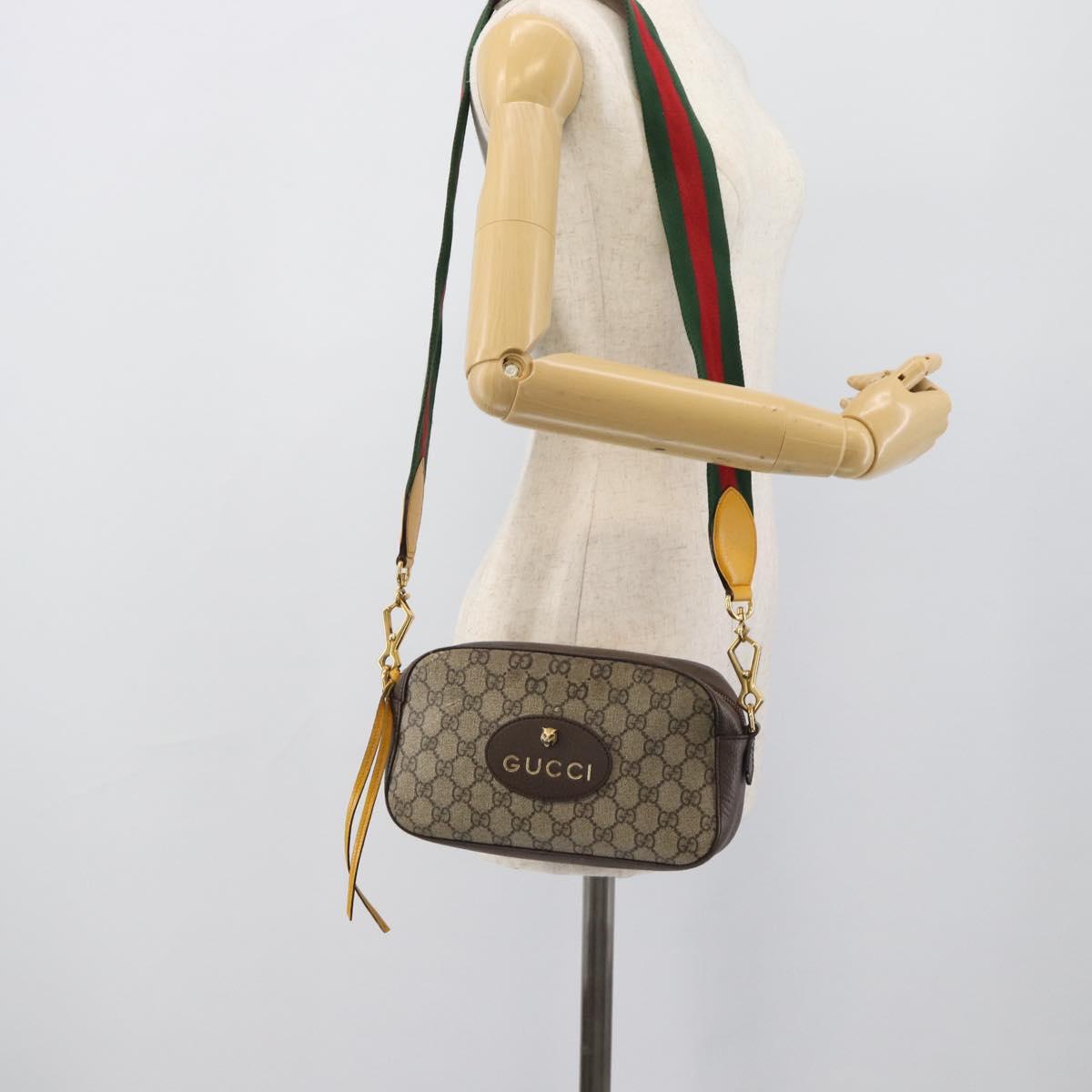 GUCCI GG Supreme Web Sherry Line Neo Vintage PVC Beige Gold 476466 Auth BA14698