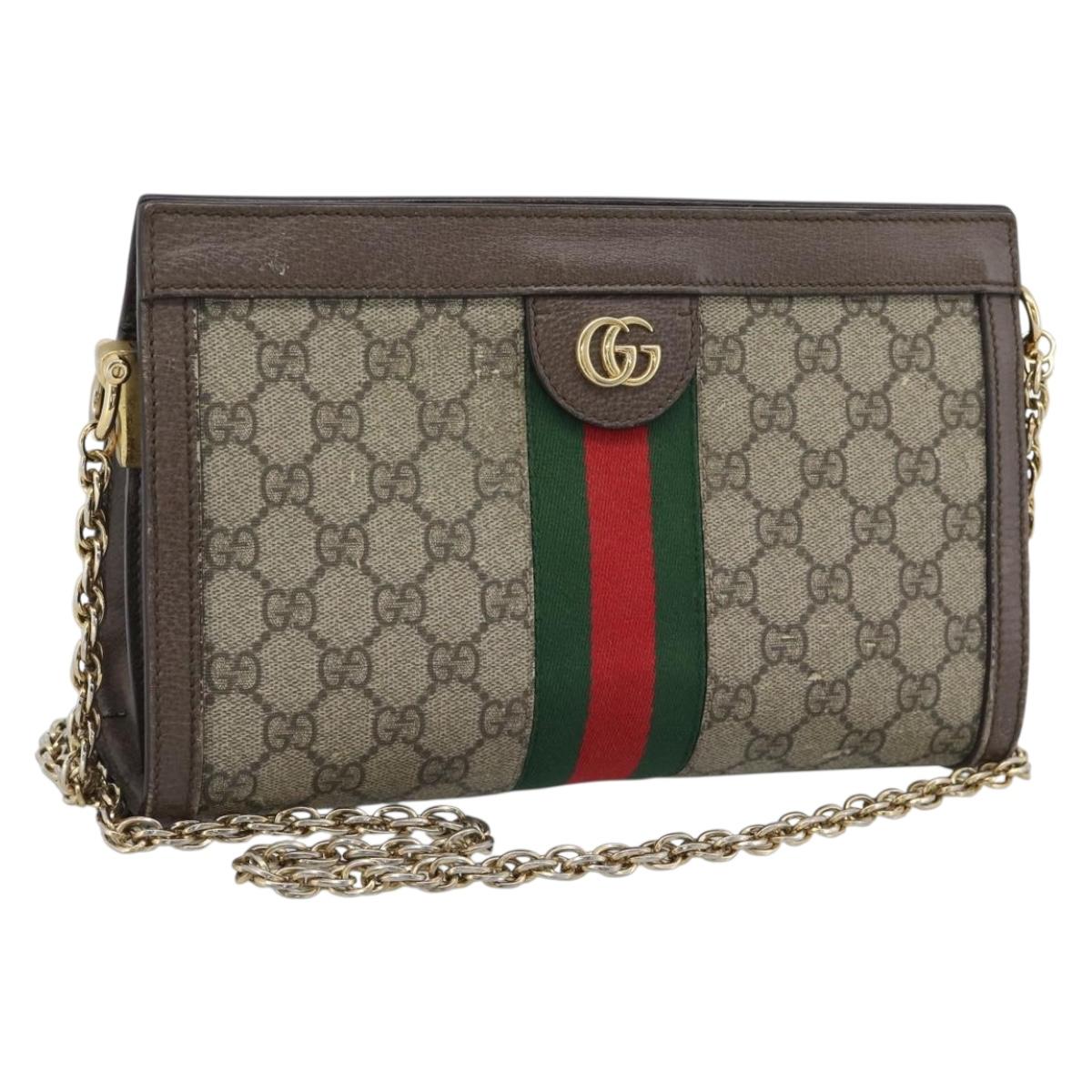 GUCCI GG Supreme Web Sherry Ophidia Chain Shoulder Bag PVC 503877 Auth BA14699