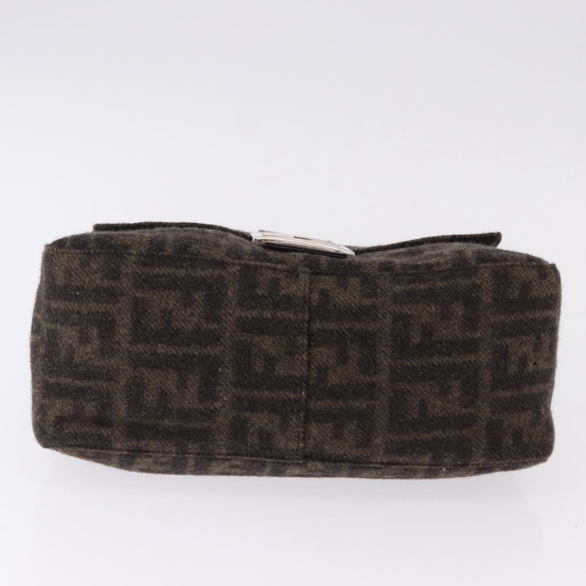 FENDI Zucca Mamma Baguette Shoulder Bag Wool Brown Silver Auth BA14700SAV