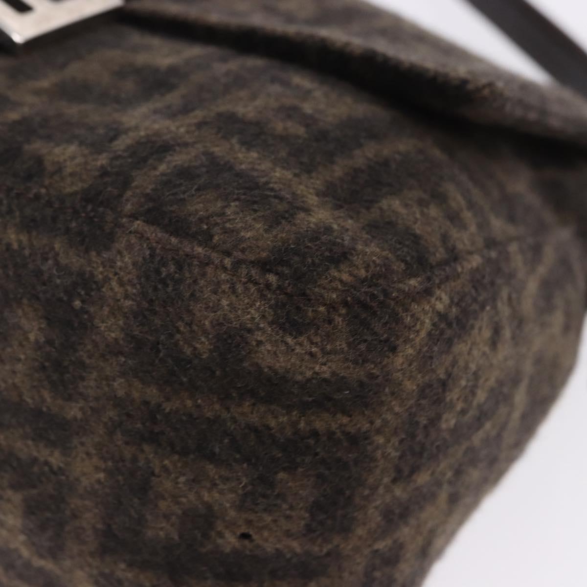 FENDI Zucca Mamma Baguette Shoulder Bag Wool Brown Silver Auth BA14700SAV