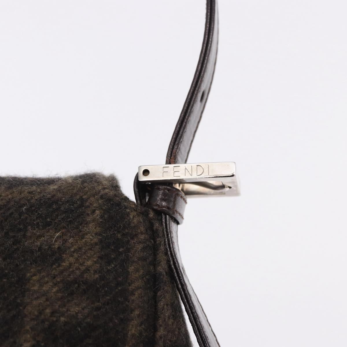 FENDI Zucca Mamma Baguette Shoulder Bag Wool Brown Silver Auth BA14700SAV