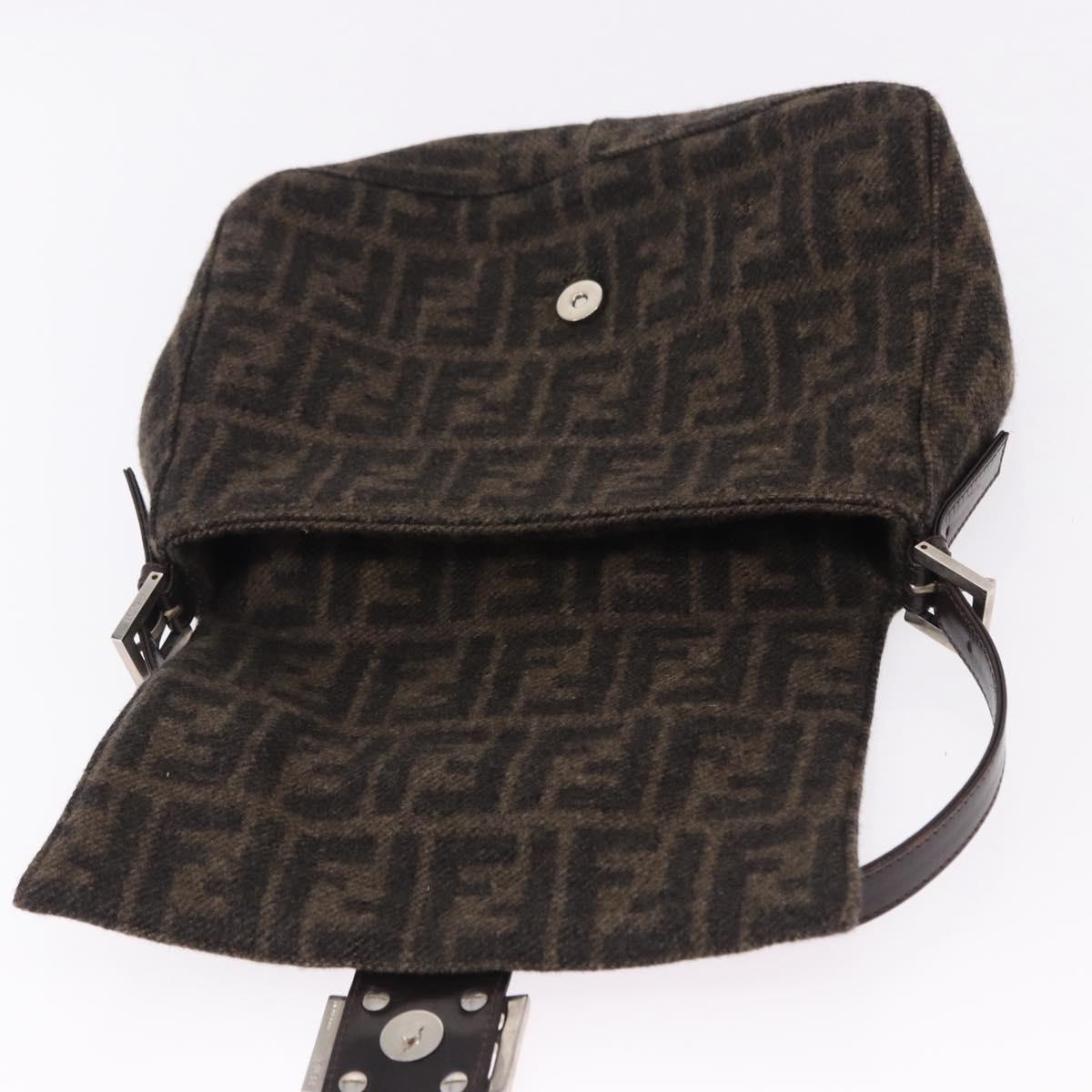 FENDI Zucca Mamma Baguette Shoulder Bag Wool Brown Silver Auth BA14700SAV