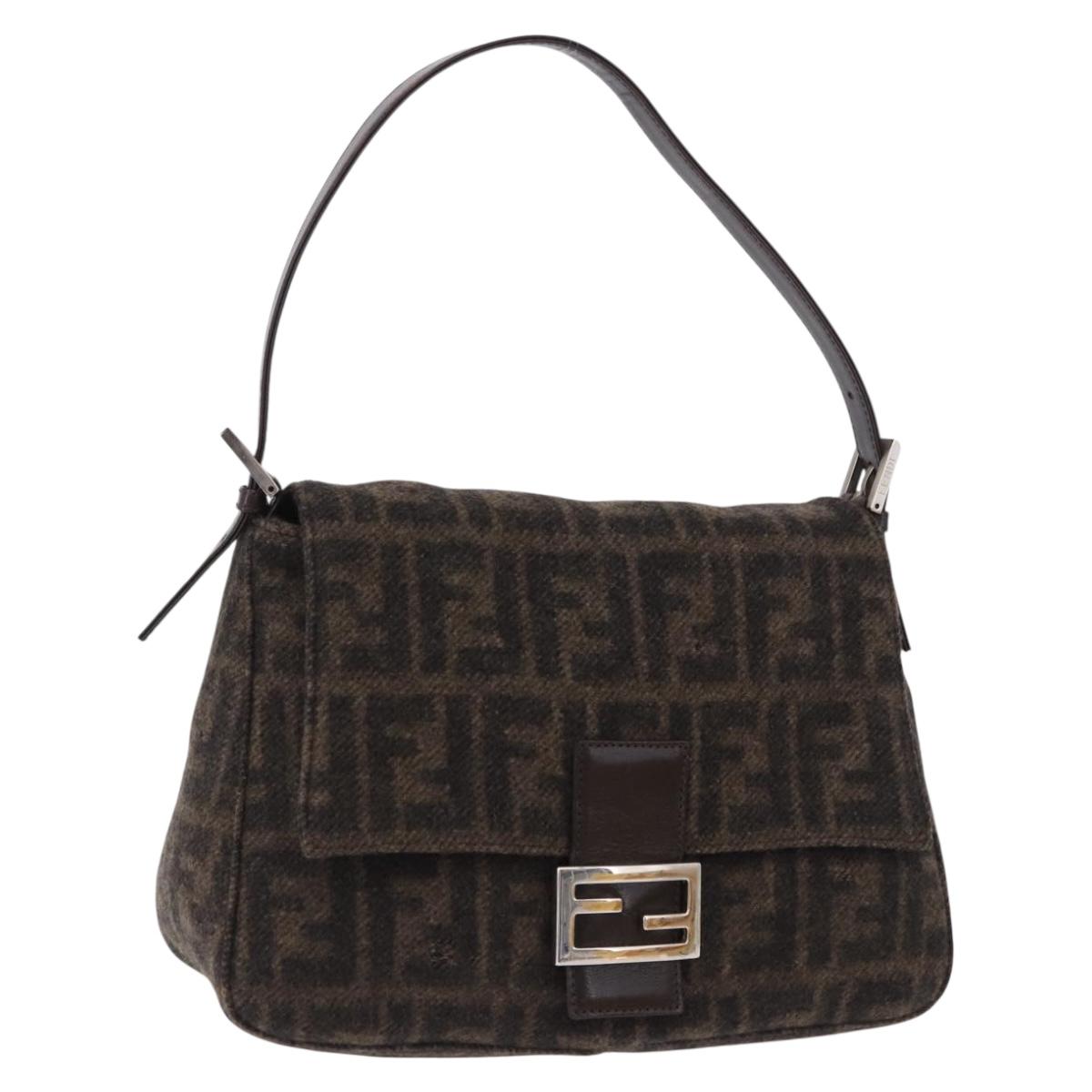 FENDI Zucca Mamma Baguette Shoulder Bag Wool Brown Silver Auth BA14700SAV