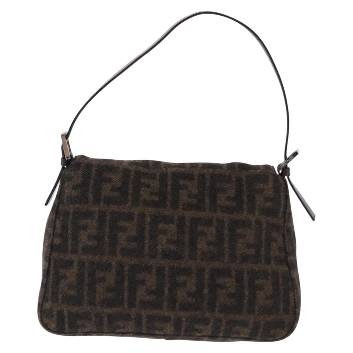 FENDI Zucca Mamma Baguette Shoulder Bag Wool Brown Silver Auth BA14700SAV