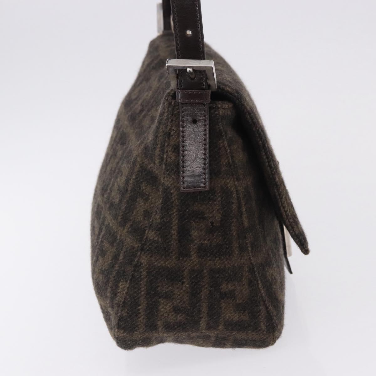 FENDI Zucca Mamma Baguette Shoulder Bag Wool Brown Silver Auth BA14700SAV