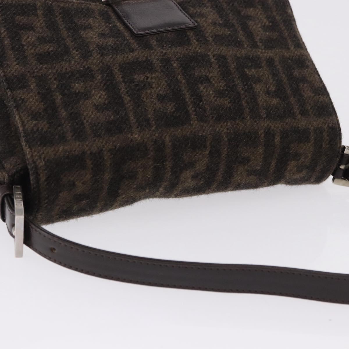 FENDI Zucca Mamma Baguette Shoulder Bag Wool Brown Silver Auth BA14700SAV