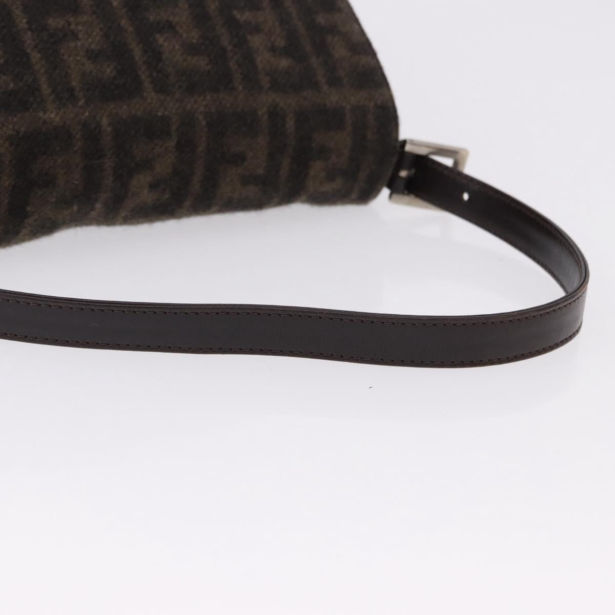 FENDI Zucca Mamma Baguette Shoulder Bag Wool Brown Silver Auth BA14700SAV