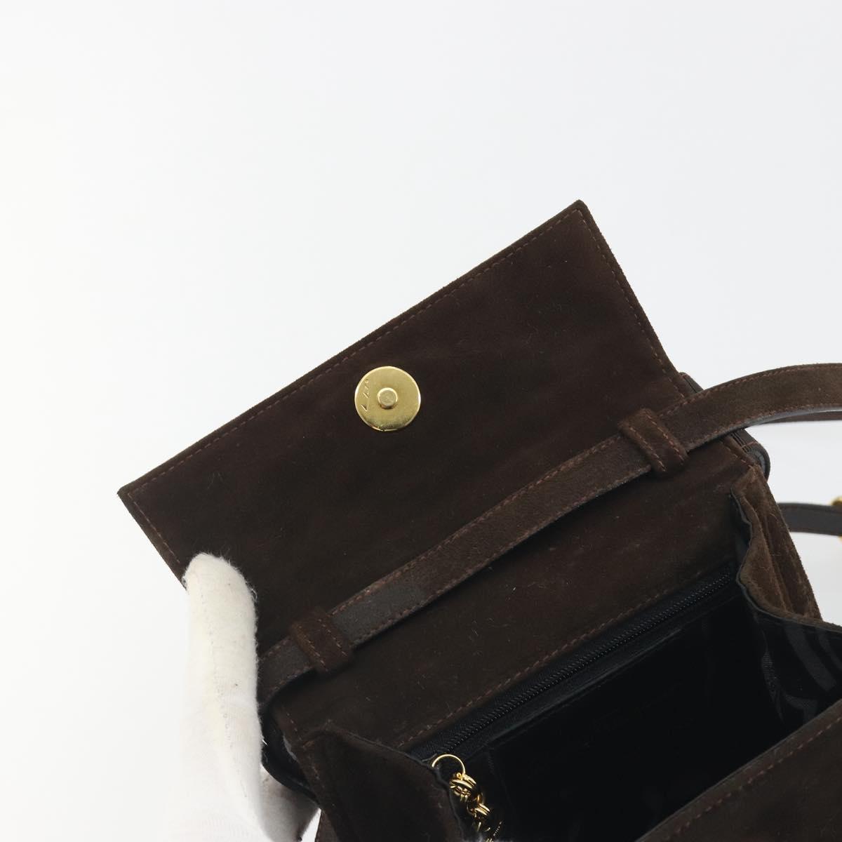 Salvatore Ferragamo Vala Shoulder Bag Suede 2way Brown Gold Tone Auth BA14706A