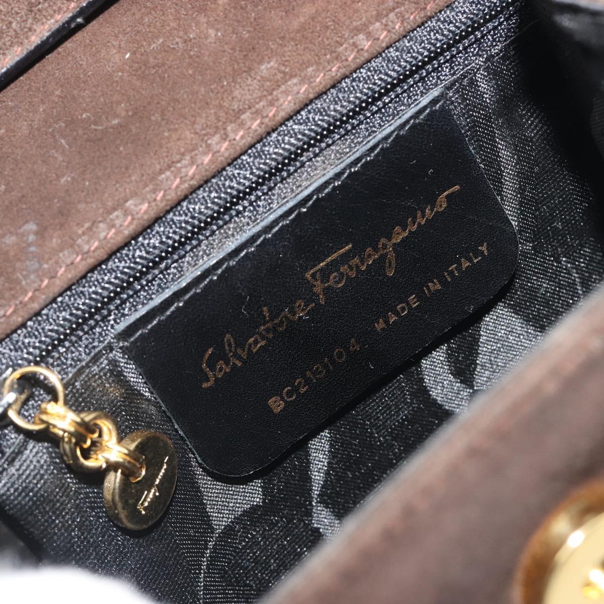 Salvatore Ferragamo Vala Shoulder Bag Suede 2way Brown Gold Tone Auth BA14706A