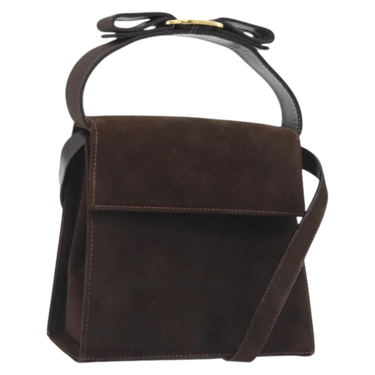Salvatore Ferragamo Vala Shoulder Bag Suede 2way Brown Gold Tone Auth BA14706A